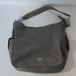Coach Charcoal Leather Hobo Bag With Suede Sides